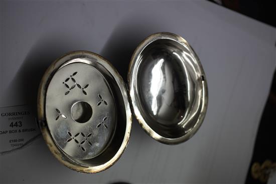 An early 20th century Japanese silver soap box and a clothes brush, box 4.25in.